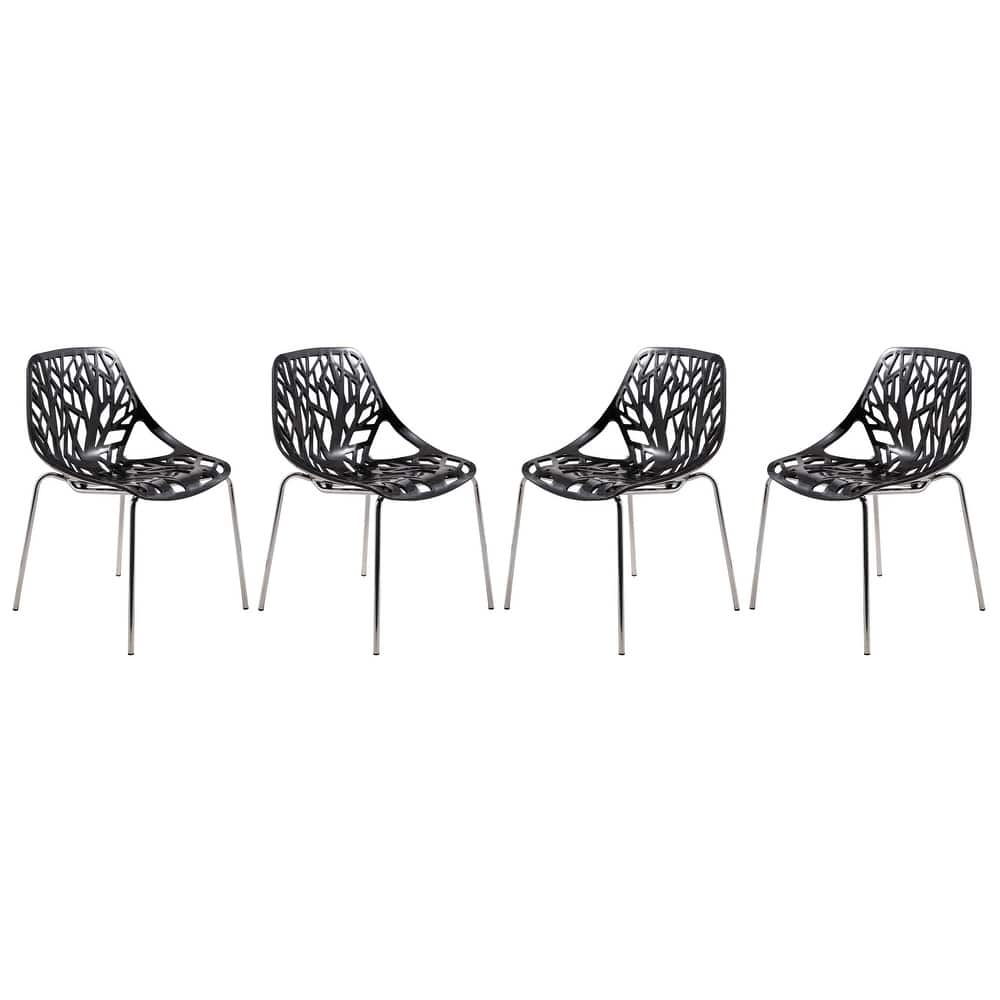 Asbury Modern Stackable Dining Chair with Cutout Design and Chrome Stainless Steel Legs for Indoor and Outdoor (Set of 4)