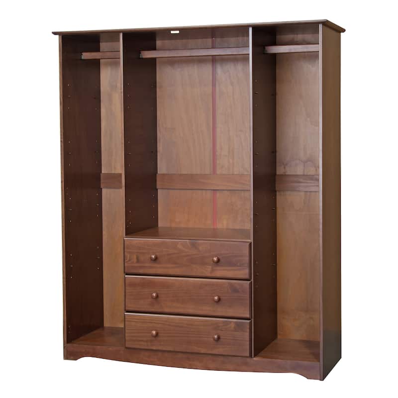 100% Solid Wood Wardrobe Armoire, 4-Door Closet Storage Cabinet with Drawers and Raised Panel Doors, Family, Palace Imports