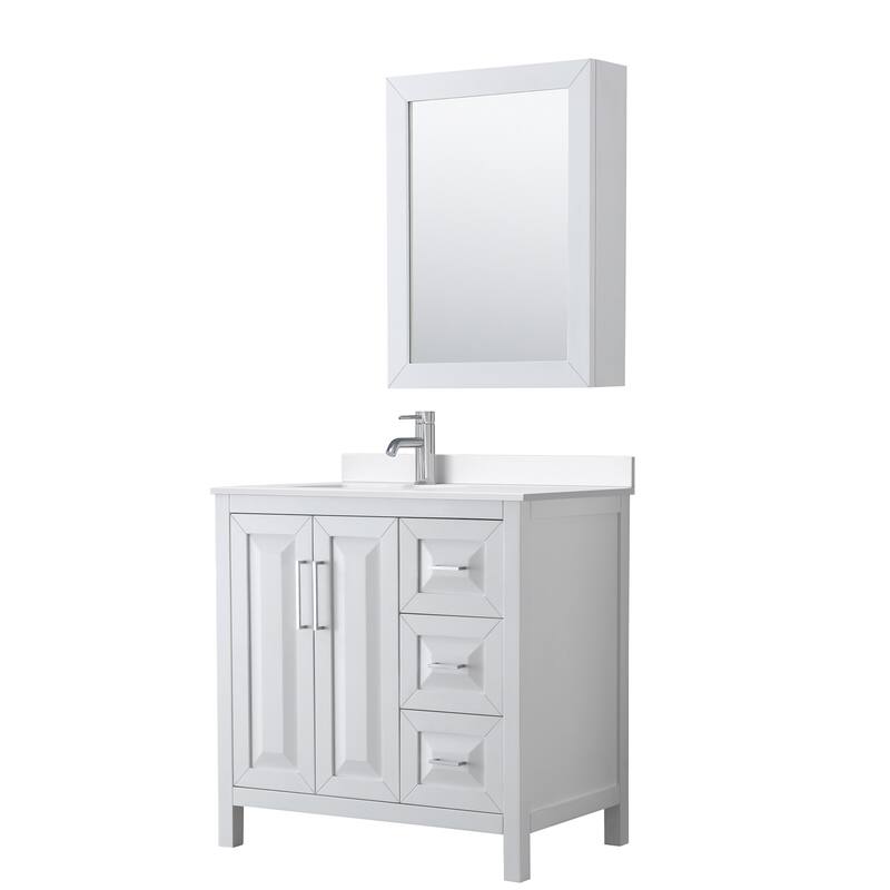 Wyndham Collection WCV252536S-QTZ-UNSMED Daria 36" Free Standing - White / White Quartz Top / Polished Chrome