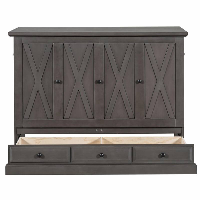 Solid Pine Murphy Bed Chest - Cube Cabinet Bed with Charging Station and Large Storage Drawer