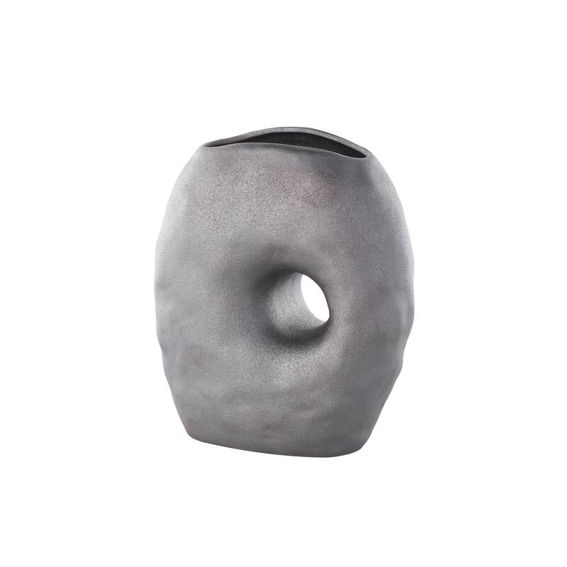 Gray Ceramic Wavy Donut Abstract Decorative Vase with Cutout Center