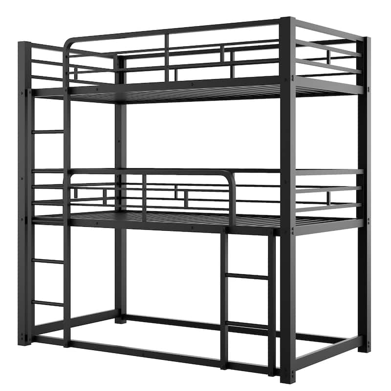Metal Twin Size Triple Bunk Bed with Safety Guardrail and Ladder, Metal Bunk Bed Frame, No Box Spring Needed for Kids
