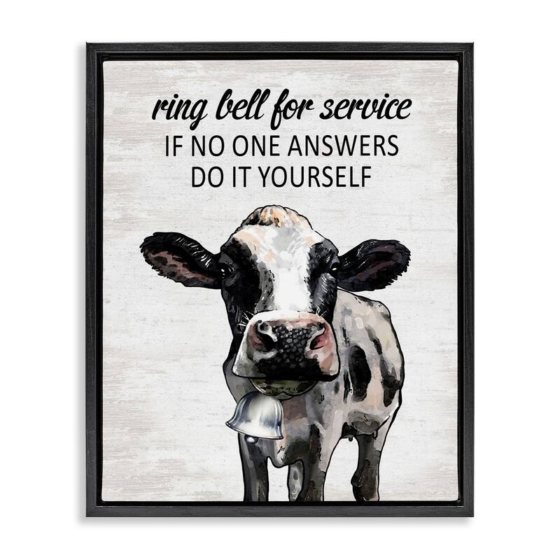 Stupell Laundry Service Cow Framed Floater Canvas Wall Art Design By Lettered and Lined - 25 x 31 - Black