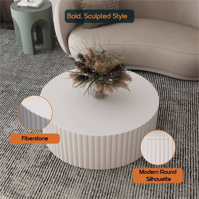 Milena Round Coffee Table in Fiberstone for Indoor Home and Outdoor Patio Modern Accent Center Table