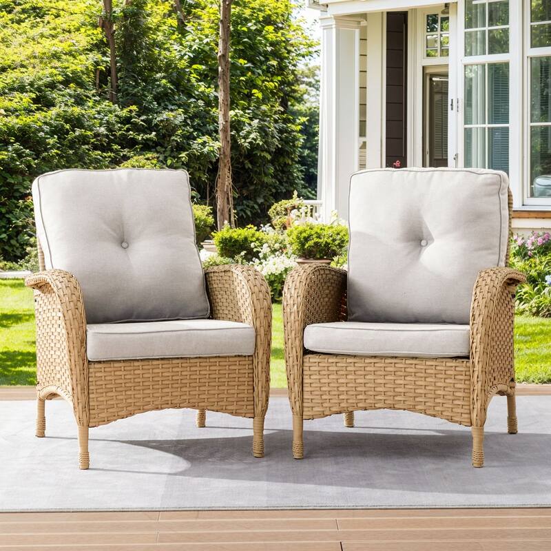 Gymojoy Stylish High Back Outdoor Wicker Dining Chairs Set of 2