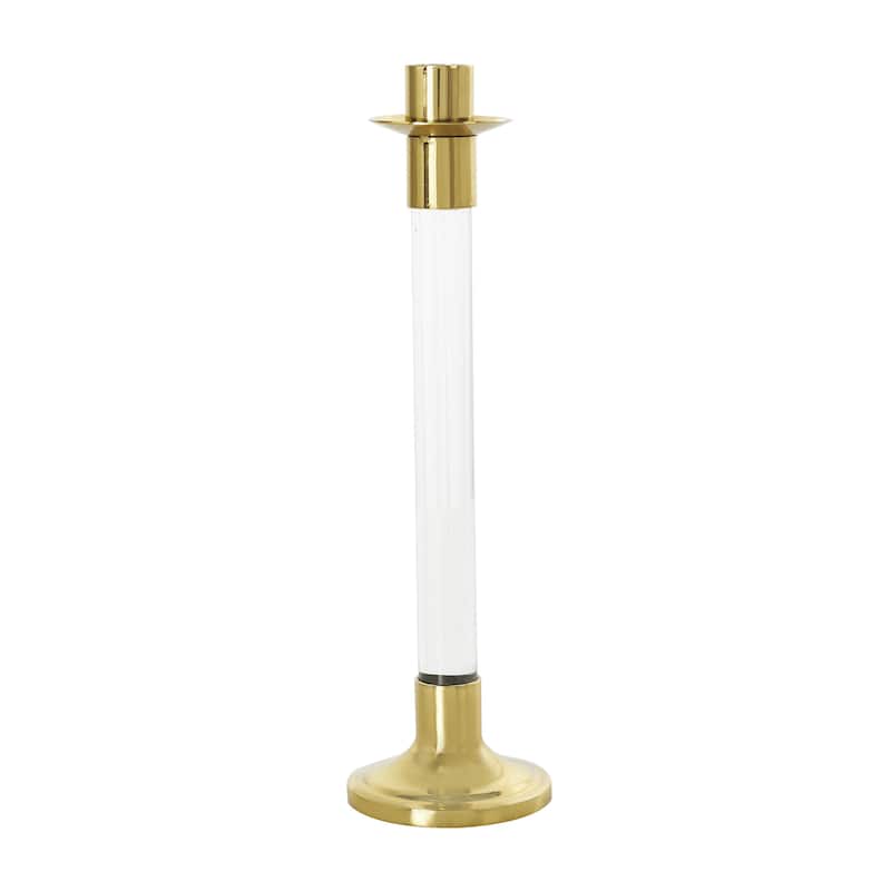 Stainless Steel Metal Decorative Candle Holder with Clear Glass Center - Set of 2 Gold or Silver - Roche River Decor