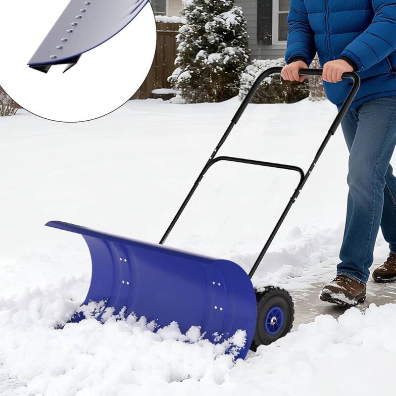 Heavy Duty U-Shaped Rod 36-Inch Steel Snow Shovel Plow for Driveways, Sidewalks, Yards - Blue