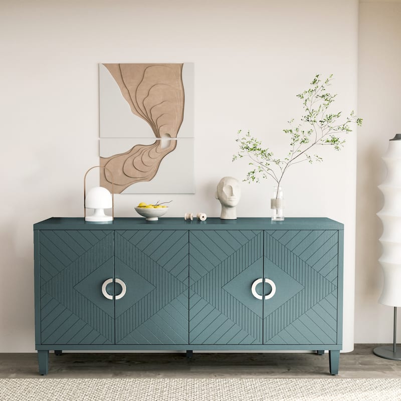 Stylish and Functional 4-Door Storage Cabinet with Adjustable Shelves - Olive Green