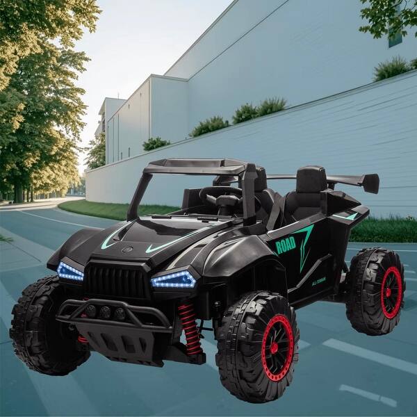 slide 2 of 80, Kids Electric Ride On Car with Dual Doors, Megaphone, Music Player, Bluetooth, MP3, LED Lights, and Parental Remote Control Black