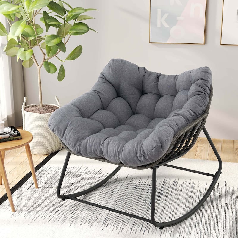 Costway 1/2 PCS Outdoor Rocking Chair Oversized Patio PE Wicker Egg