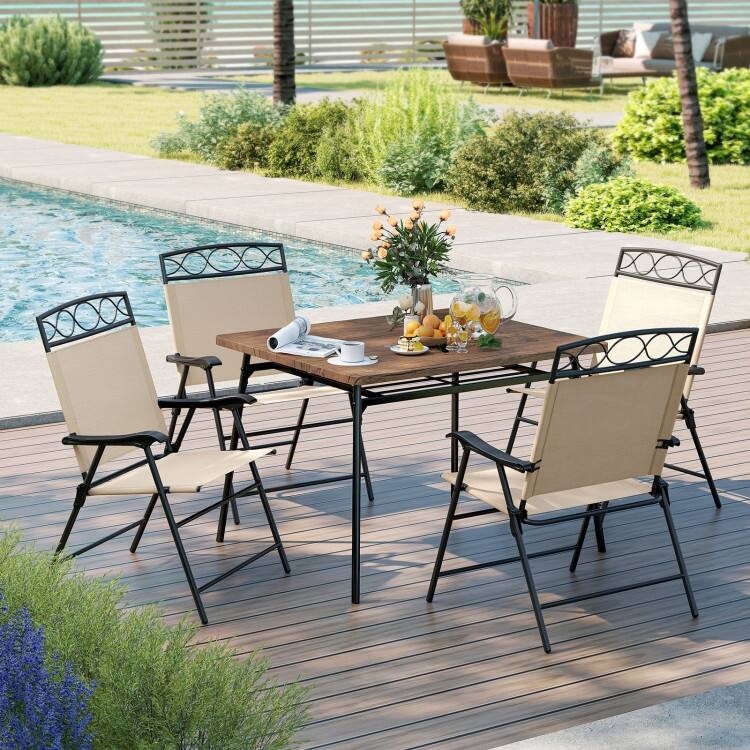 Folding Patio Folding Chairs Set of 4 with Metal Frame and Ergonomic Design - 25.5" x 24" x 36" (L x W x H)