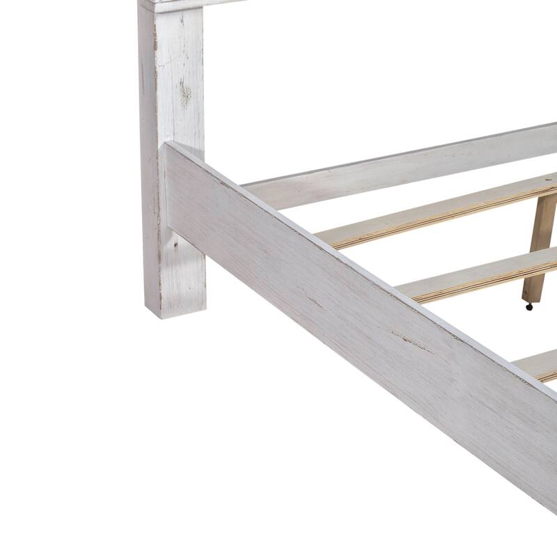 River Place Riverstone White & Tobacco Panel Bed, Dresser, Mirror, and Nightstand Set