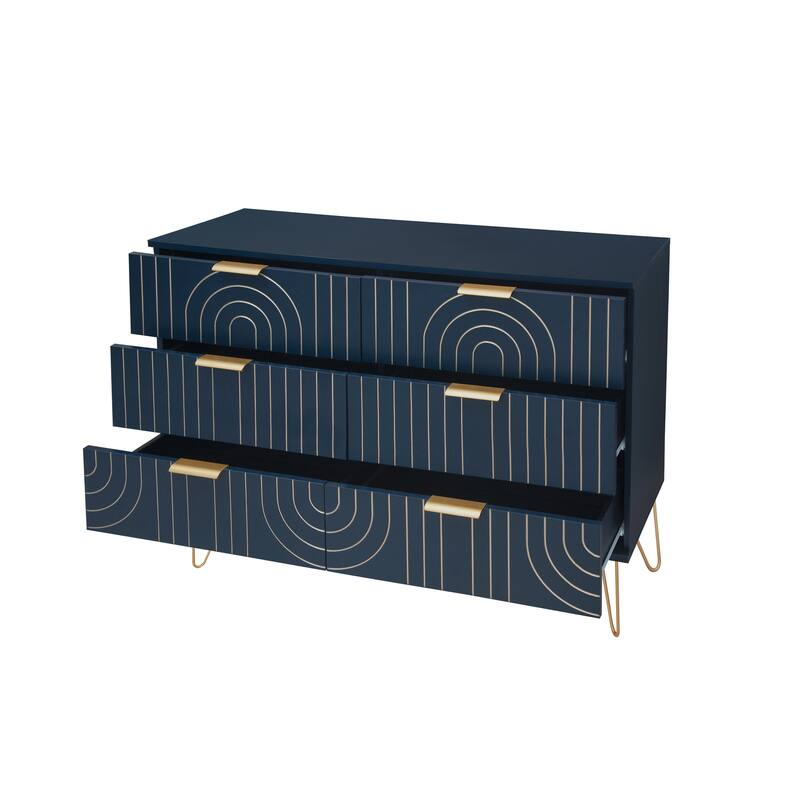 Modern 6-Drawer Double Dresser with Metal Golden Handles and Golden Leg, Storage Cabinet for Bedroom, Living Room