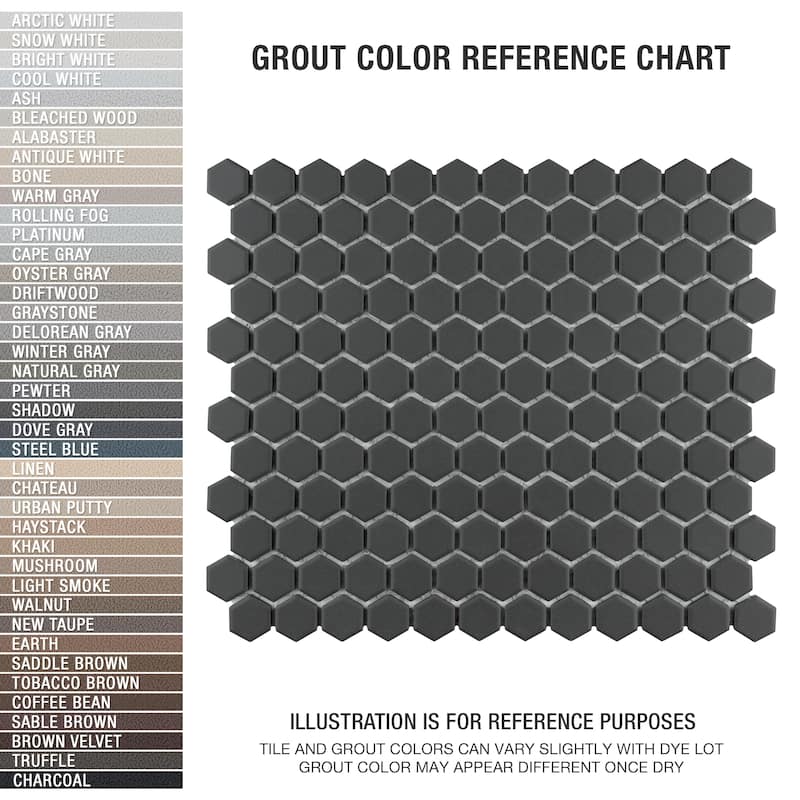 Merola Tile Metropolis 1" Hex Unglazed Black 10-1/4" x 12" Porcelain Mosaic Floor and Wall Tile - Case (10 Tiles)