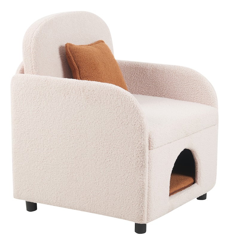 Anmytek Pet Friendly 2-in-1 Multi-Functional Plush Sherpa Upholstered Leisure Armchair - Lumbar Pillow