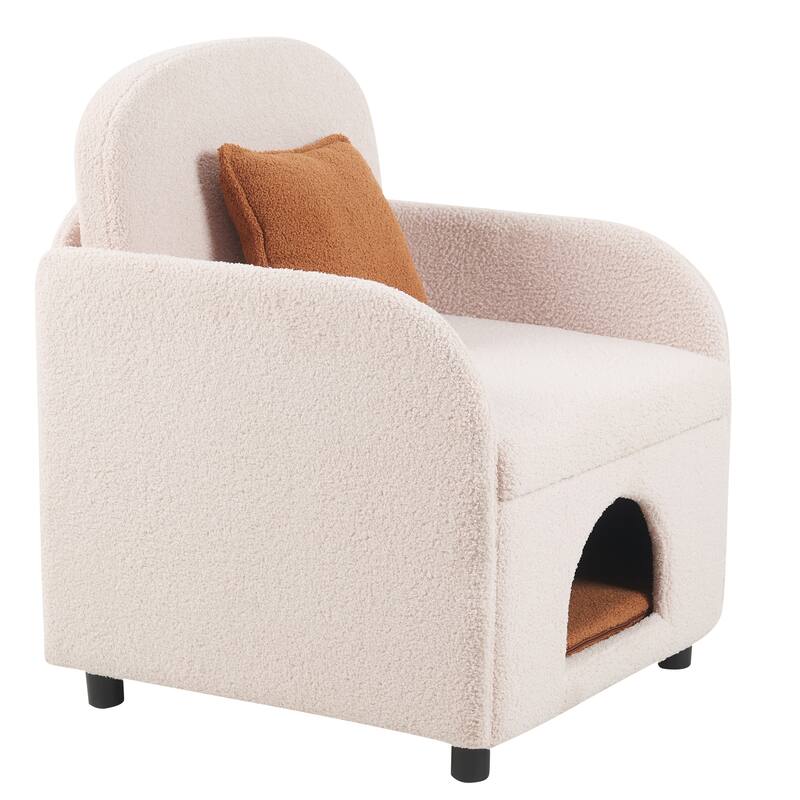 Furniture Style 2 in 1 Pet Friendly Fluffy Fabric Sherpa Upholstered Leisure Armchair with Lumbar Pillow