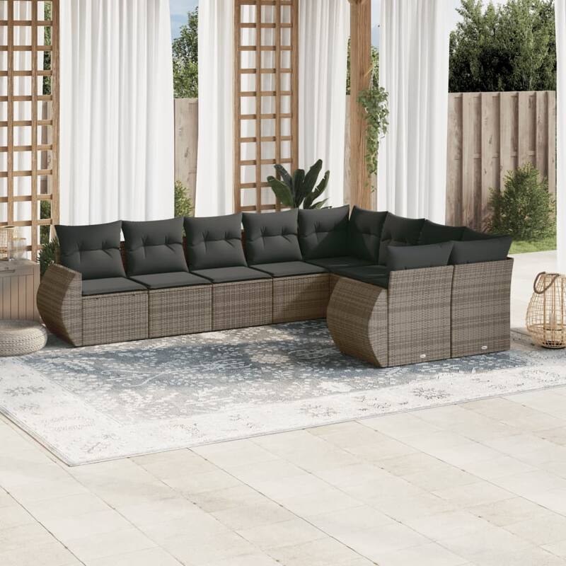 vidaXL Patio Sofa Set with Cushions Outdoor Conversation Furniture Poly Rattan - Gray without table - 24.4 x 28.0 x 27.2
