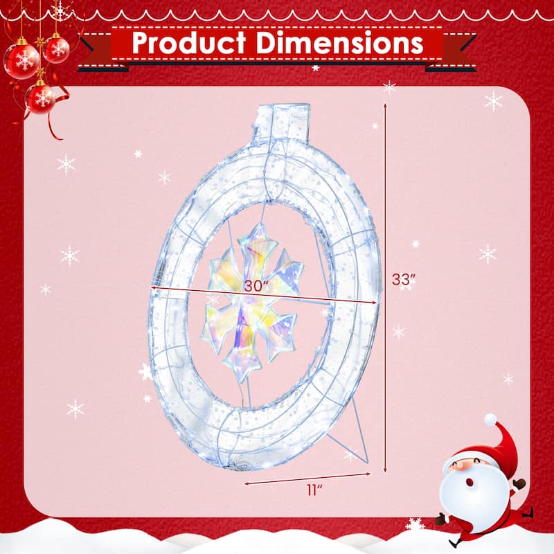 Costway 33" Lighted Ornament Pre-Lit Christmas Wreath with 128 Cold - See Details