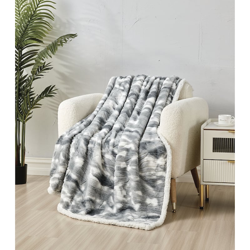 Alaska Imitation Fur Shaggy Plush Sherpa Throw Blanket (50" x 60") - Grey