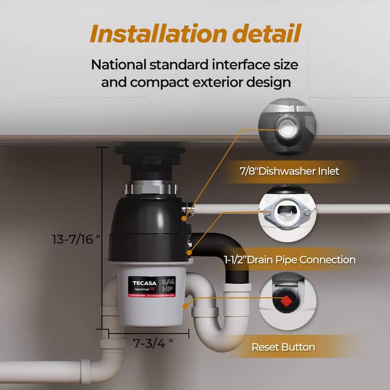3/4 HP Garbage Disposals,2700 RPM,37 oz,115V,With Power Cord - 3/4 HP