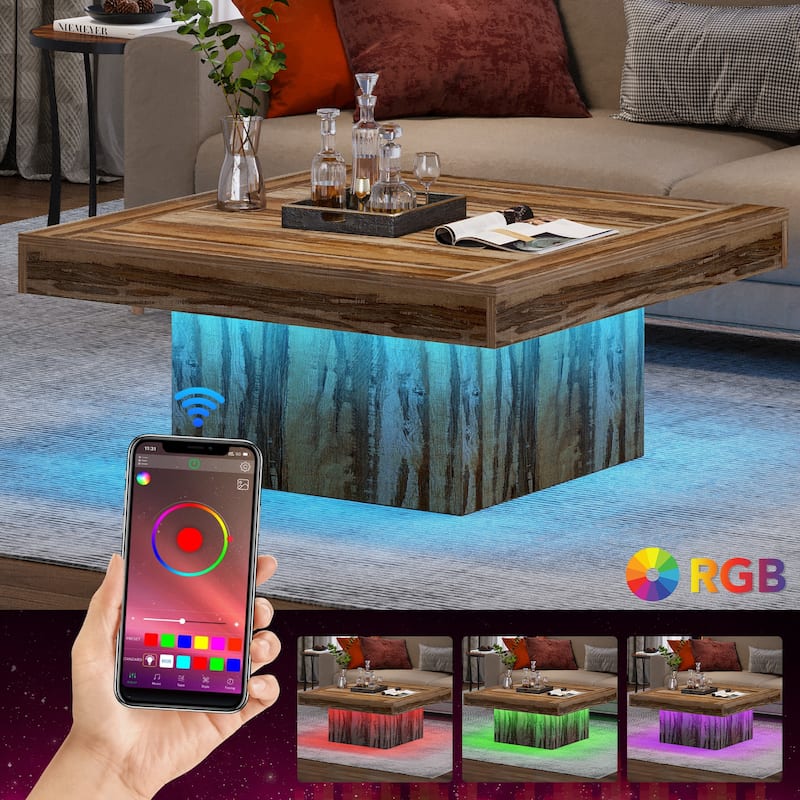 35.43'' Square LED Coffee Center Table for Living Room