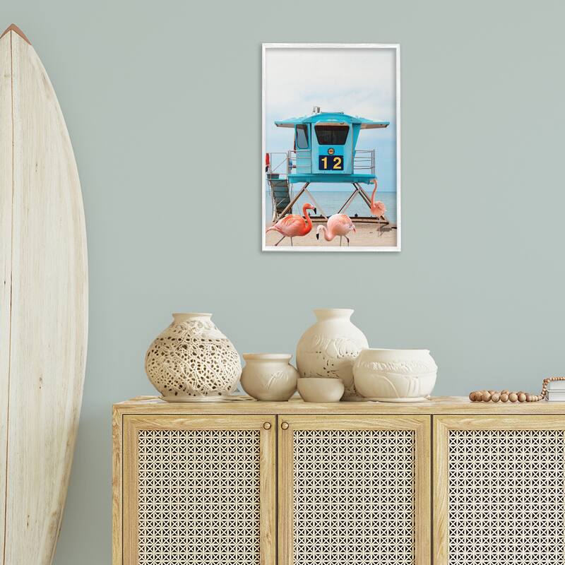 Stupell Beach Shore with Flamingoes Framed Giclee Art Design By Ashley Singleton
