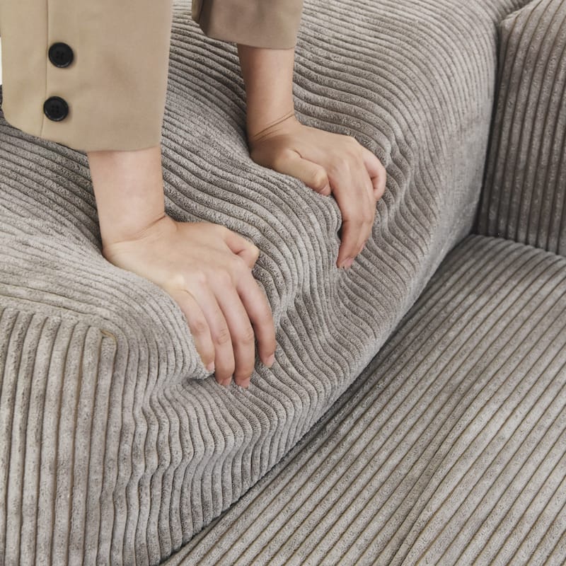 L Shaped Corduroy Upholstered Deep Seat Comfy Sectional Sofa with Solid Wood Legs for Living Room