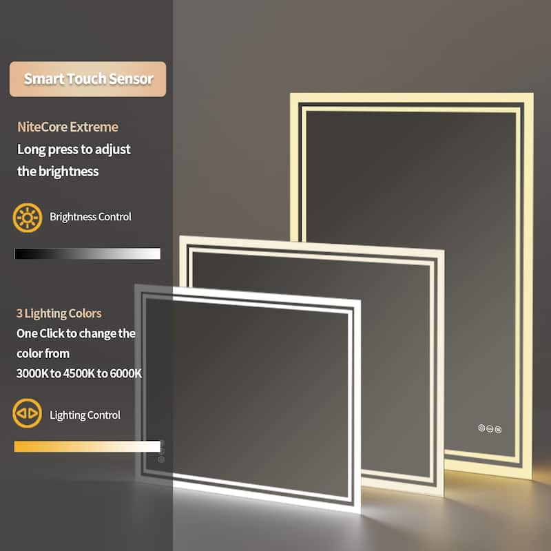 Backlit LED Bathroom Wall Mirror with Dimmable 3 Colors Anti-Fog