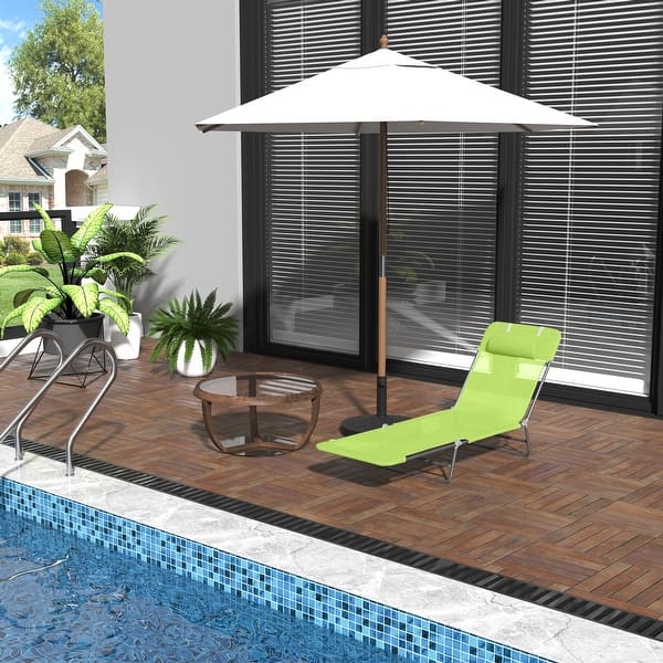 slide 2 of 9, Outsunny Portable Sun Lounger, Folding Chaise Lounge Chair w/ Adjustable Backrest & Pillow for Beach, Poolside and Patio, Green