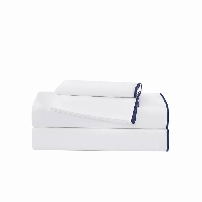 Brooklyn Loom Merrowed Edge 4 Piece Sheet Set - King - White/Navy