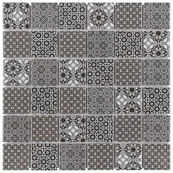 slide 2 of 7, Merola Tile Classico 2" Black 1.63" x 1.63" Porcelain Mosaic Tile