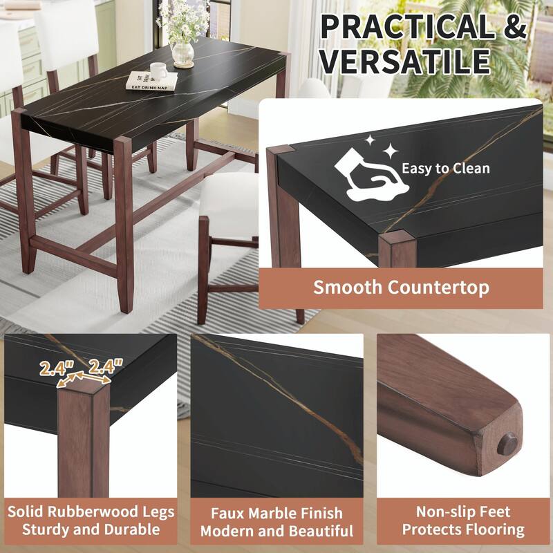 Space-Saving Dining Set - Marble Table & 4 Chairs