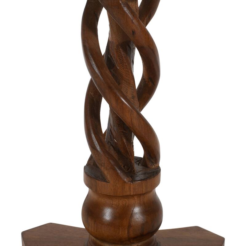30 Inch Handcrafted Round Mango Wood Dinette, Artisanal Twisted Pedestal Base, Walnut Brown