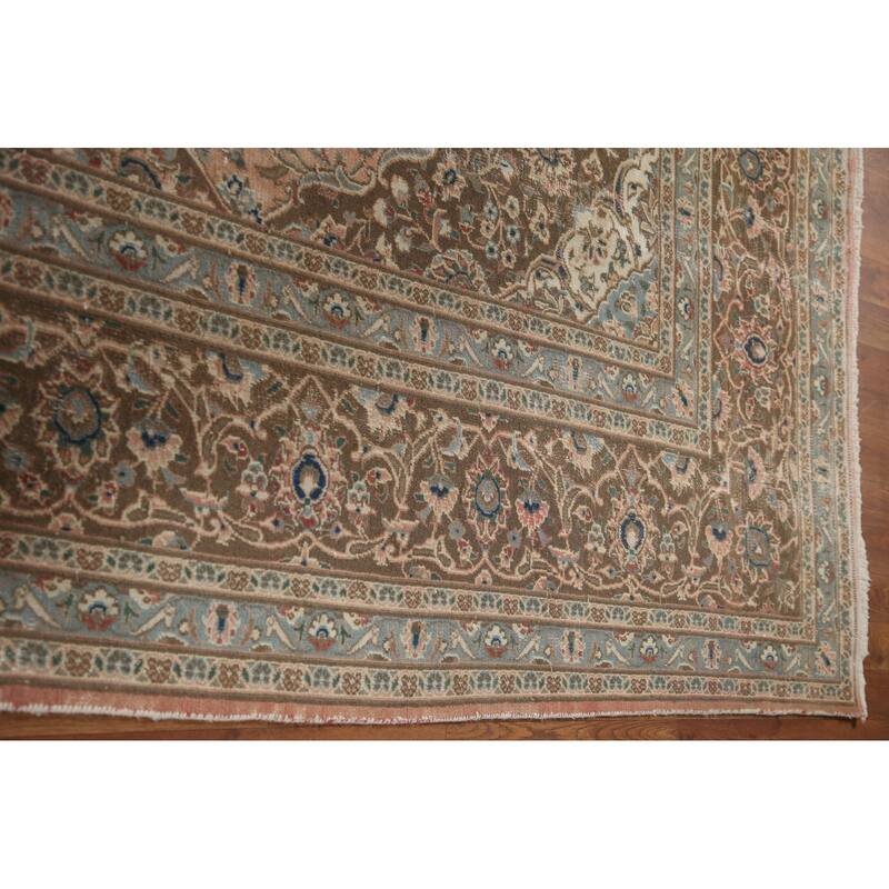 Hand Knotted Oriental 100% Wool Carpet Traditional Floral Pink Mashad Area Rug - 12' 5'' X 9' 7''