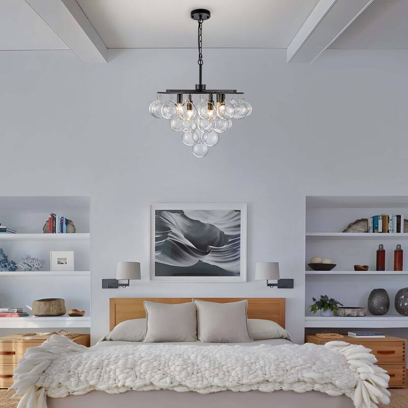 Starsky 8 - Light 23in. Modern Glam Cluster Glass Bubble Chandelier with 28 Clear Glass Globe Bubble