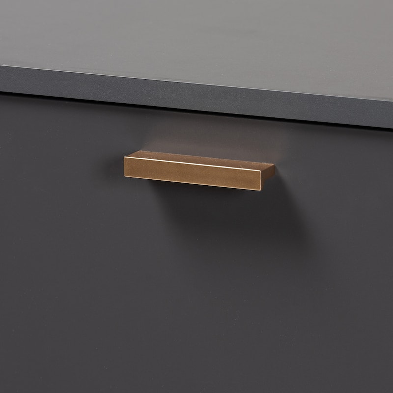 Kelson Modern Dark Grey and Gold Finished Wood 3-Door Shoe Cabinet