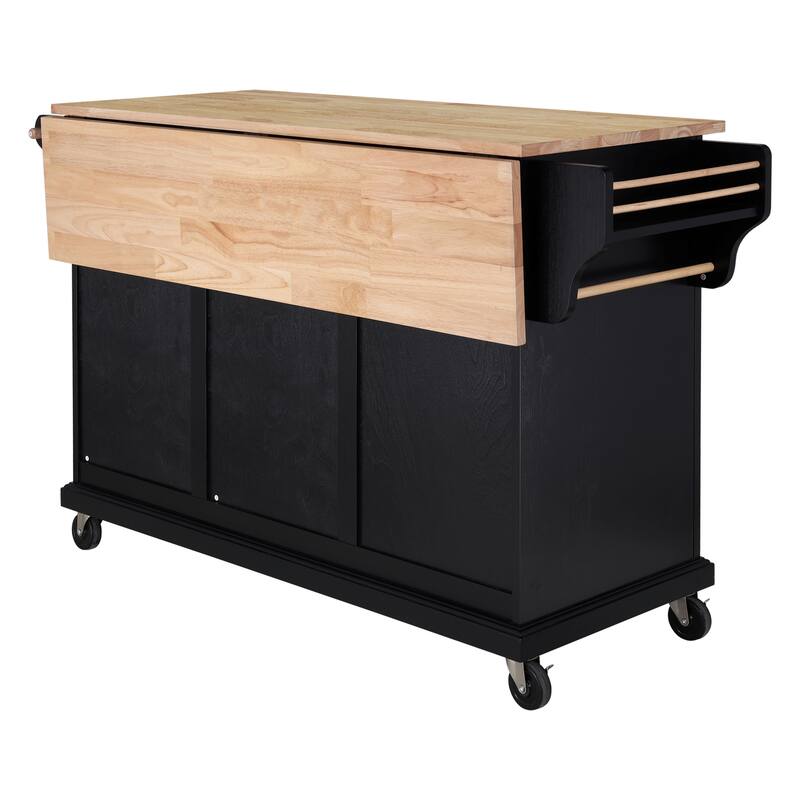 Cambridge Natural Wood Top Kitchen Island with Storage Bed Bath