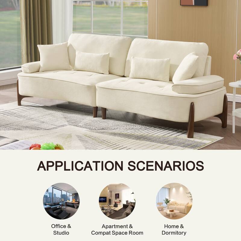 103" Foam 3-Seater Sofa with 4 Pillows, Solid Wood Frame, 600lb Capacity