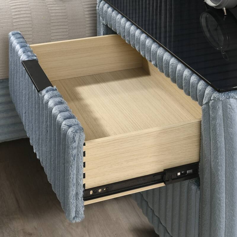 Queen Size Upholstered Panel Bed Set with 2 Nightstands and Storage Bench