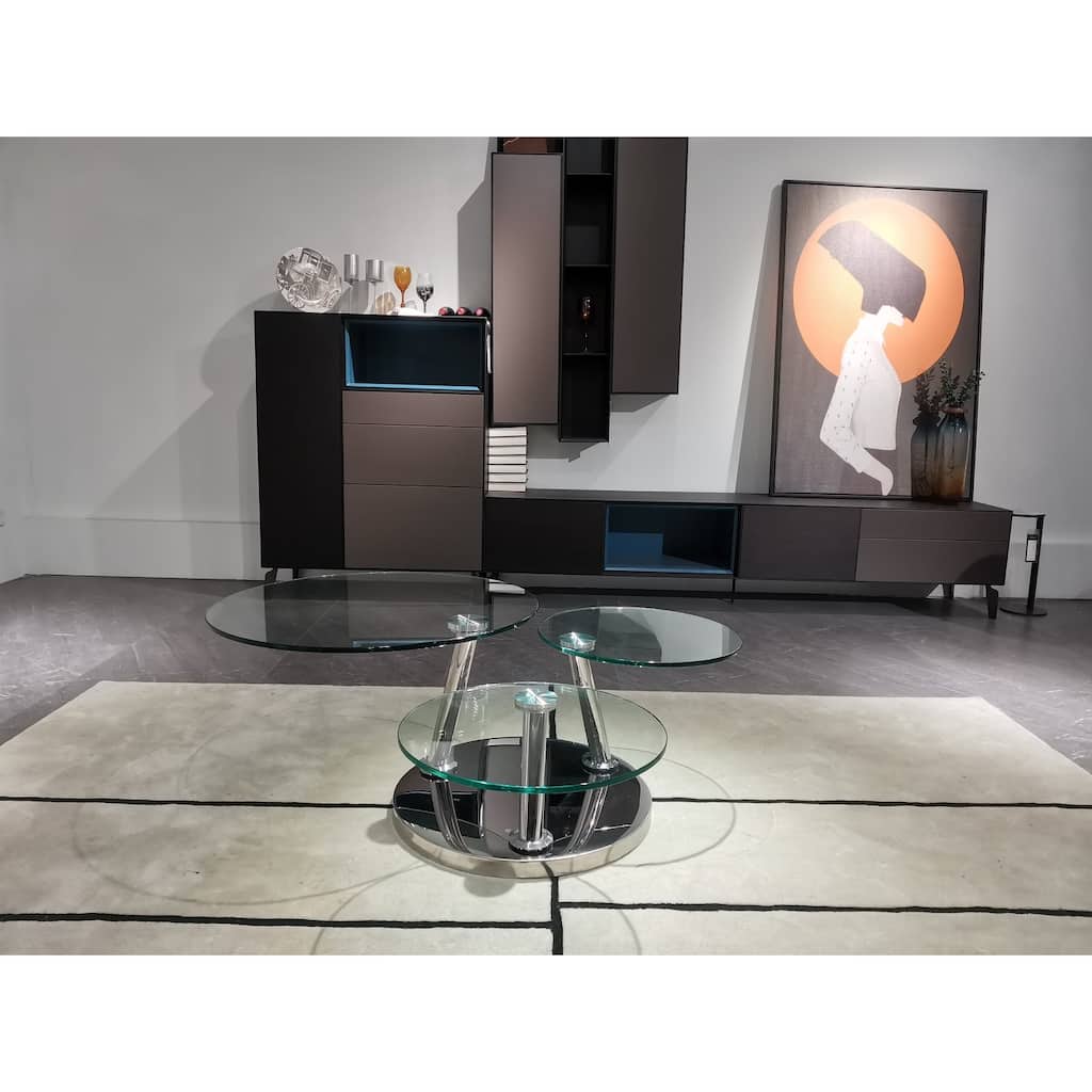Motion Coffee Table with clear glass top & chrome base