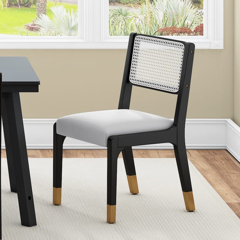 Wood Dining Chairs Set of 2, Accent Chairs with Solid Wood Legs and Padded Seat, Modern Linen Dining Chairs Side Chairs