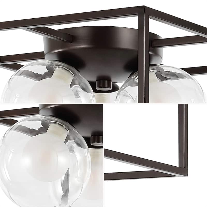 Payton 14" 3-Light Modern Farmhouse Metal/Iron Open-Caged LED Flush Mount, Oil Rubbed Bronze , by JONATHAN Y