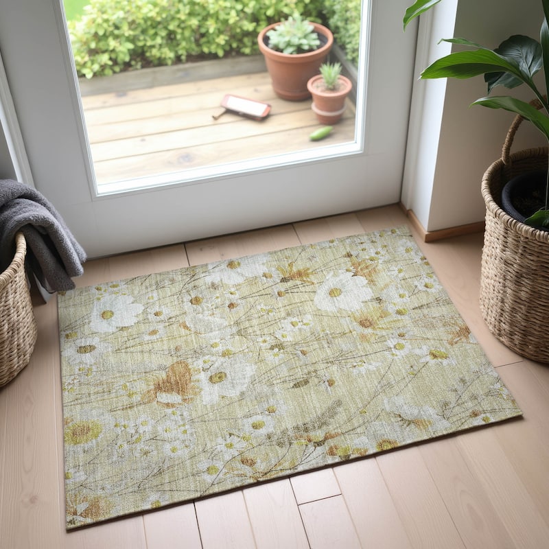 Premium Washable Super Soft Floral Mayfield Rug - Wheat - 1'8" x 2'6"