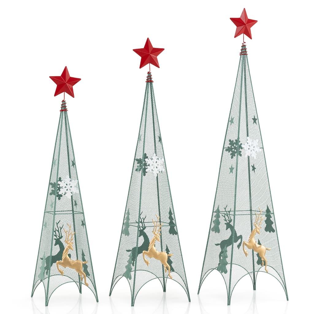Gymax Set of 3 Tower Shaped Christmas Trees 3ft/3.5ft/4ft Artificial
