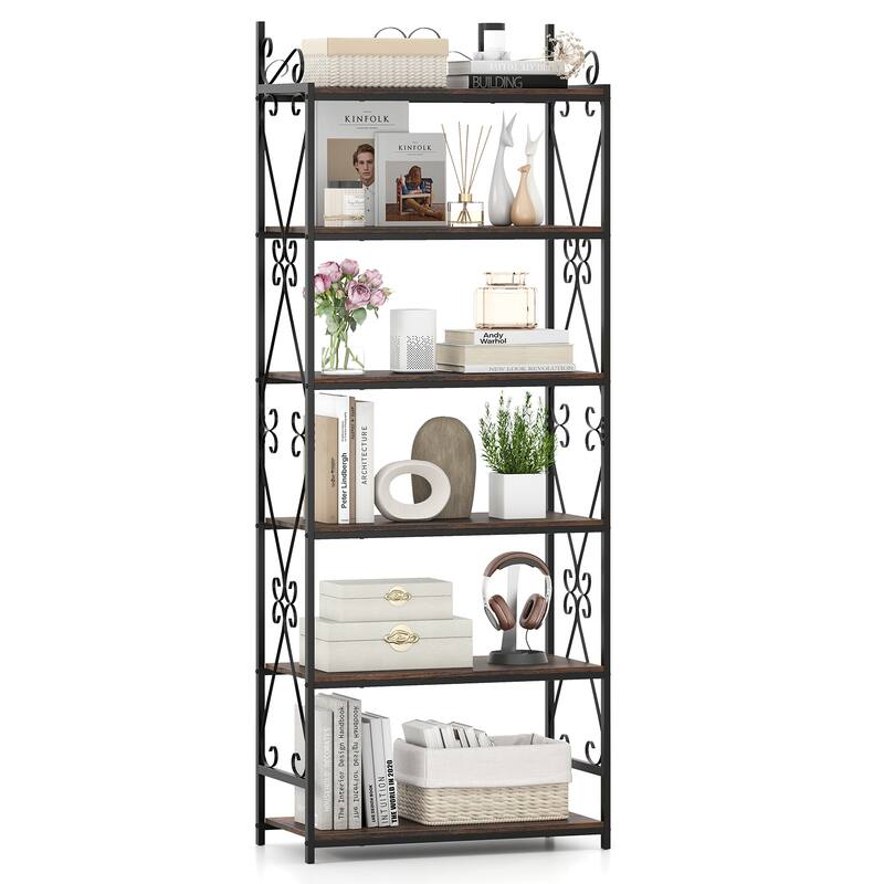 Gymax 6-Tier Bookshelf 71.5'' Industrial Tall Bookcase w/ Open Shelves - See Details - Rustic Brown, Black - See Details
