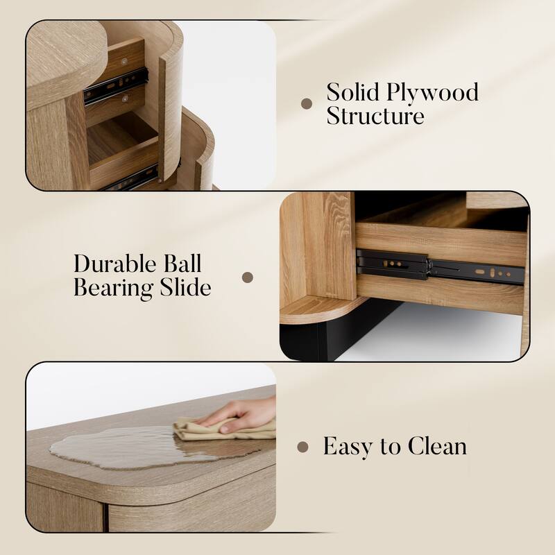 Oak 8-Drawer Dresser Buffet for Bedroom Wide Chest of Drawers with Anti-Tip Safety, Waterproof Top