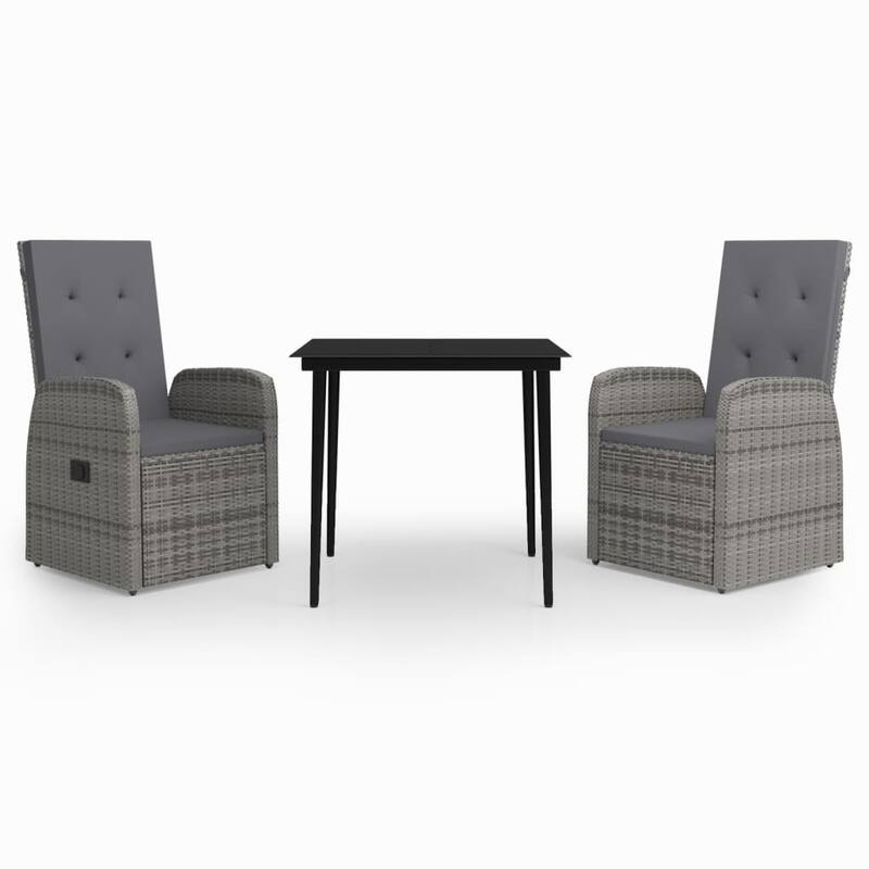 vidaXL Patio Dining Set Seat 3/5/7 Piece Black/Gray 31.5"/55.1" Table Length