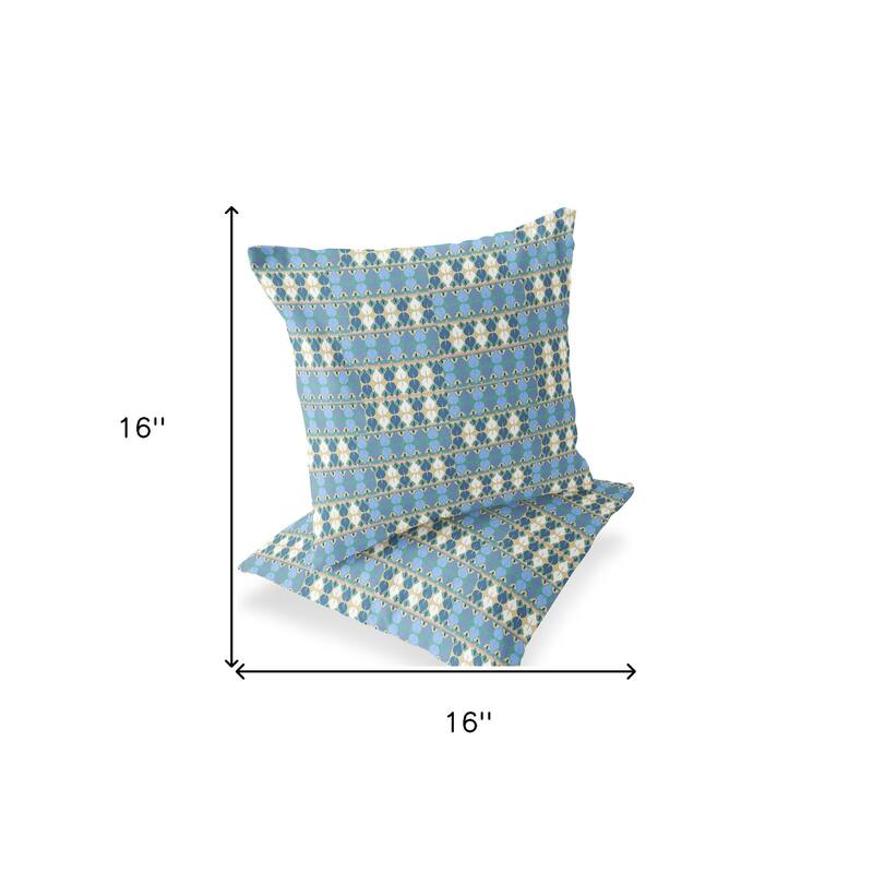 HomeRoots Set of Two 16" X 16" Blue and Green Blown Seam Striped Indoor Outdoor Throw Pillow - 16.00' X '16.00' X '5.00