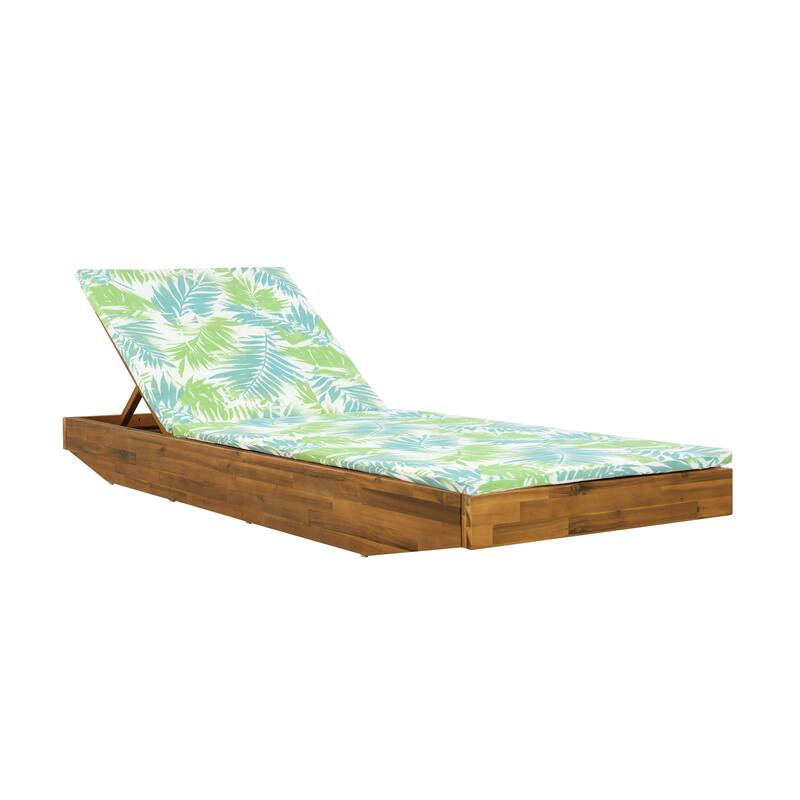 Christopher Knight Home - Outdoor Acacia Wood Chaise Lounge with Ergonomic 2-Fold Thin Water-Repellent Cushion - 79.6"L