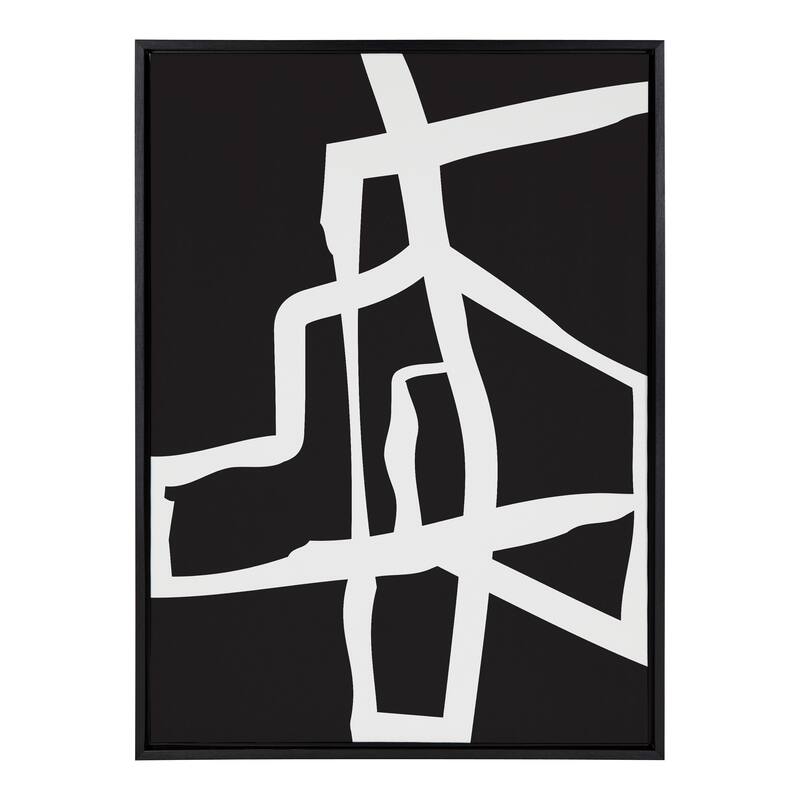 Kate and Laurel Sylvie Bold Sophisticated Abstract White Stroke Framed Canvas by The Creative Bunch Studio